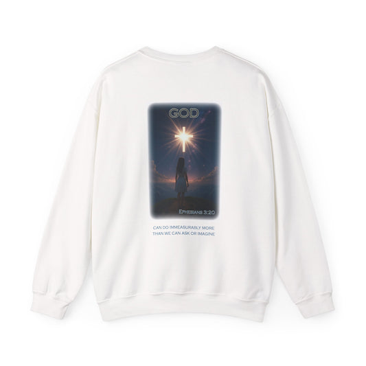 Declaring Your Destiny Purple -Teal logo/ Ephesians 3:20  Unisex Heavy Blend™ Crewneck Sweatshirt