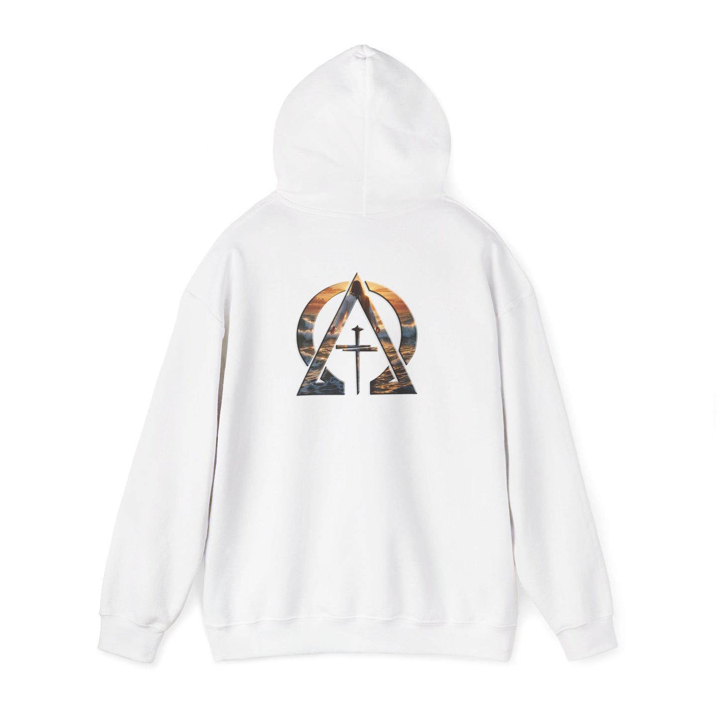 Declaring Your Destiny Blue & Gold logo/ Alpha & Omega Jesu Walking On Water Unisex Heavy Blend™ Hooded Sweatshirt