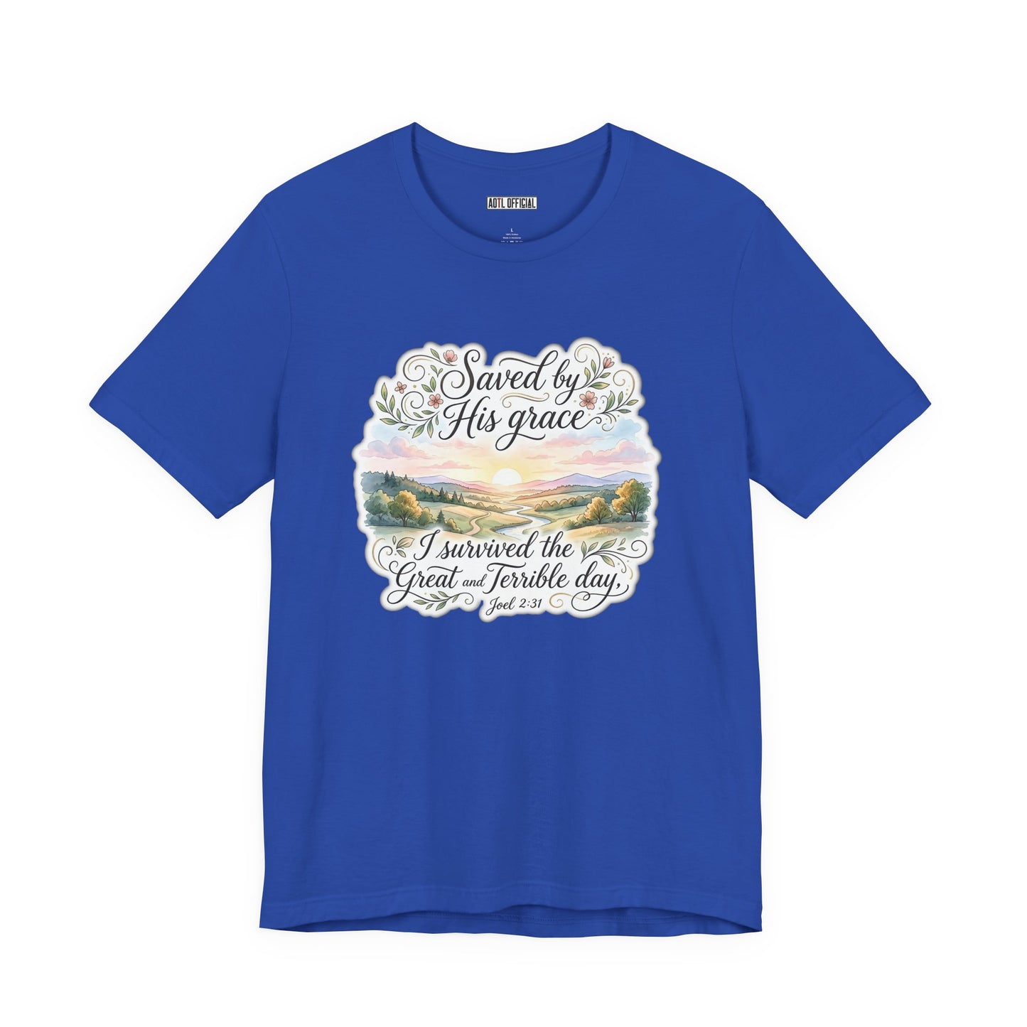 Grace Beyond the Horizon – I Survived the Great and Terrible Day (Joel 2:31) Unisex Short Sleeve Tee