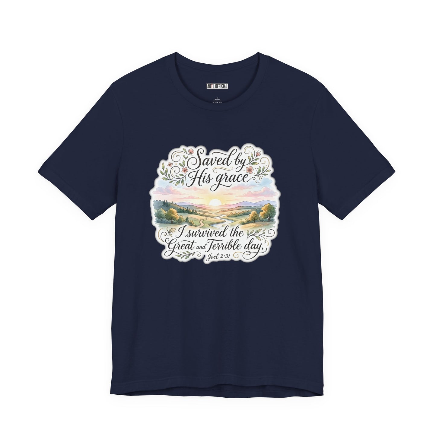 Grace Beyond the Horizon – I Survived the Great and Terrible Day (Joel 2:31) Unisex Short Sleeve Tee