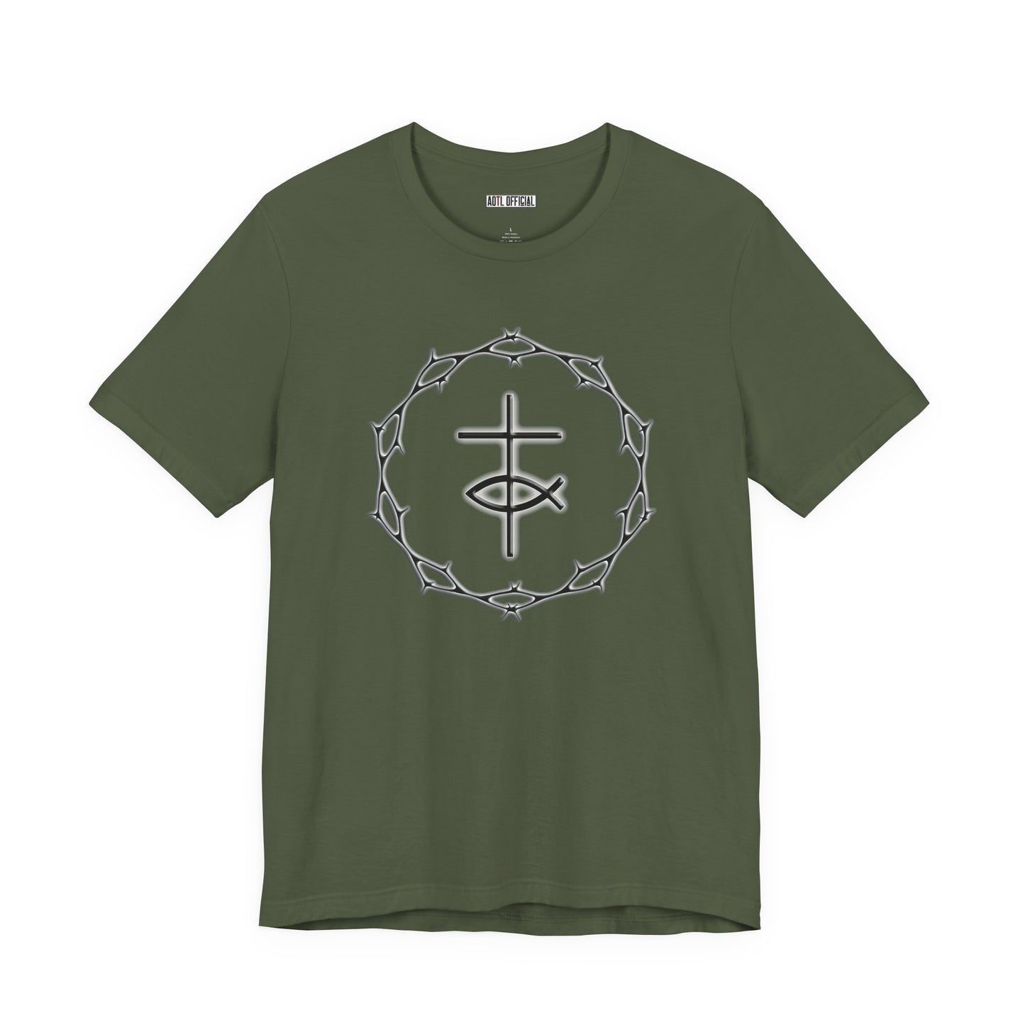 Circle of Thorns & Cross with Fish Unisex Jersey Short Sleeve Tee