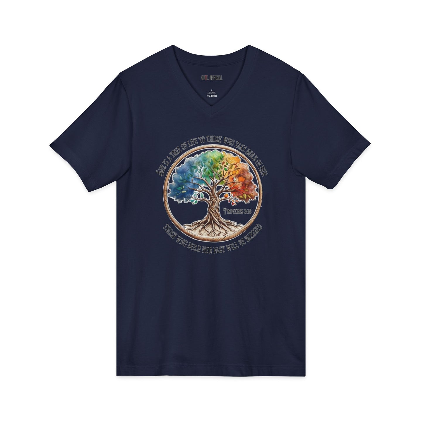 Colorful Tree of Life Proverbs 3:18  V-Neck Tee