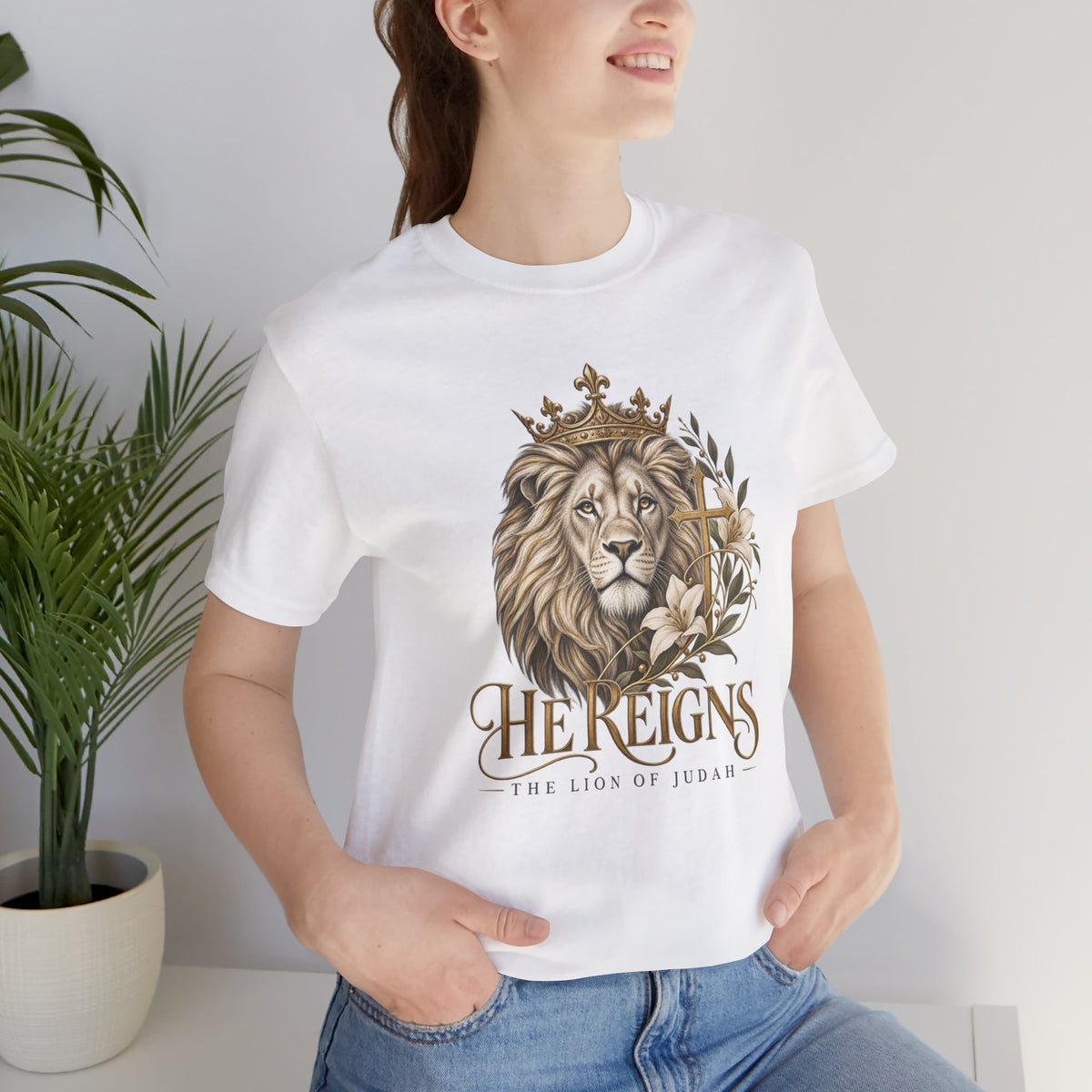 Lion of Judah — He Reigns Christian T-shirt