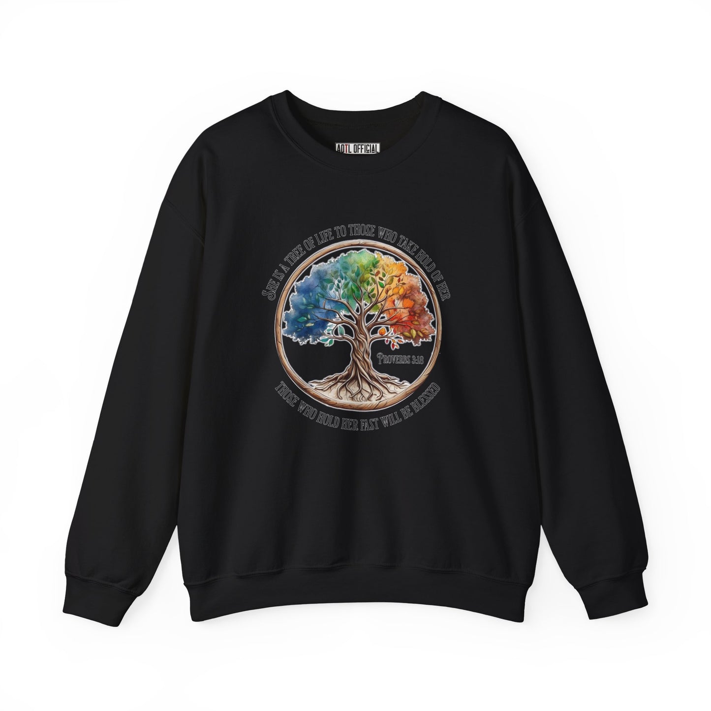 Colorful Tree of Life featuring Proverbs 3:18 Unisex Heavy Blend™ Crewneck Sweatshirt