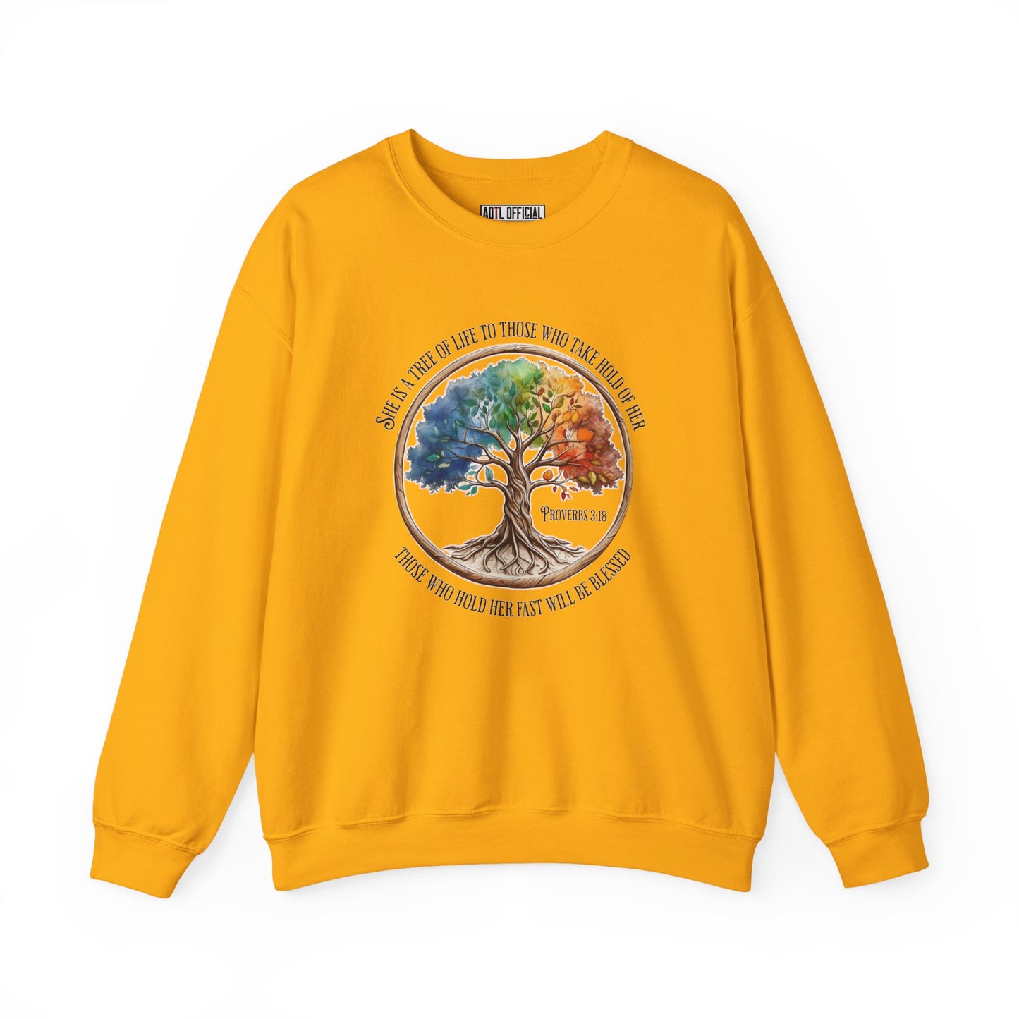 Colorful Tree of Life featuring Proverbs 3:18 Unisex Heavy Blend™ Crewneck Sweatshirt