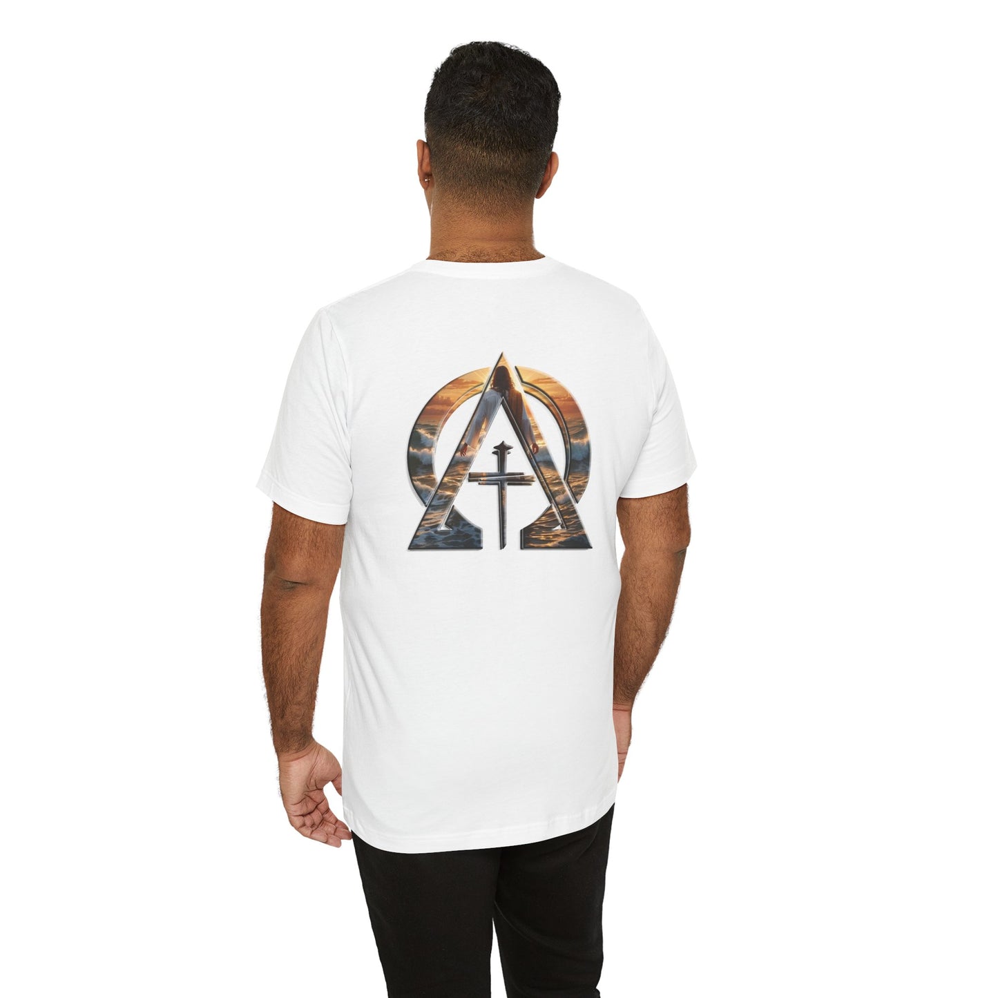 Declaring Your Destiny Blue & Gold logo/ Alpha & Omega Jesus Walking On Water t-shirt