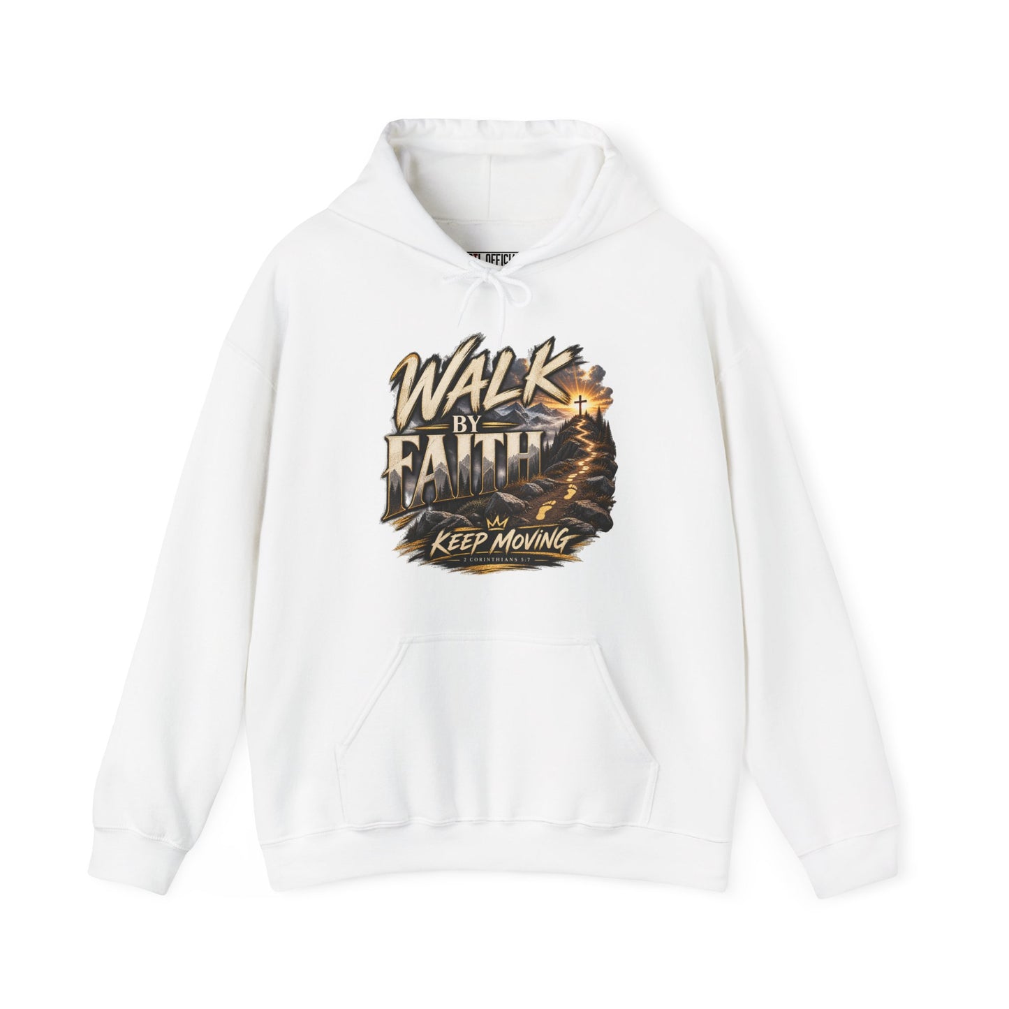 Walk by Faith – Keep Moving Christian Hoodie. Inspired by 2 Corinthians 5:7, this design is for every season when the path ahead isn’t completely clear. 