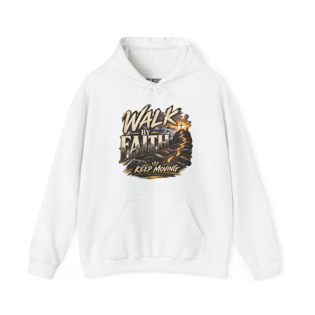 Walk by Faith – Keep Moving Christian Hoodie. Inspired by 2 Corinthians 5:7, this design is for every season when the path ahead isn’t completely clear. 
