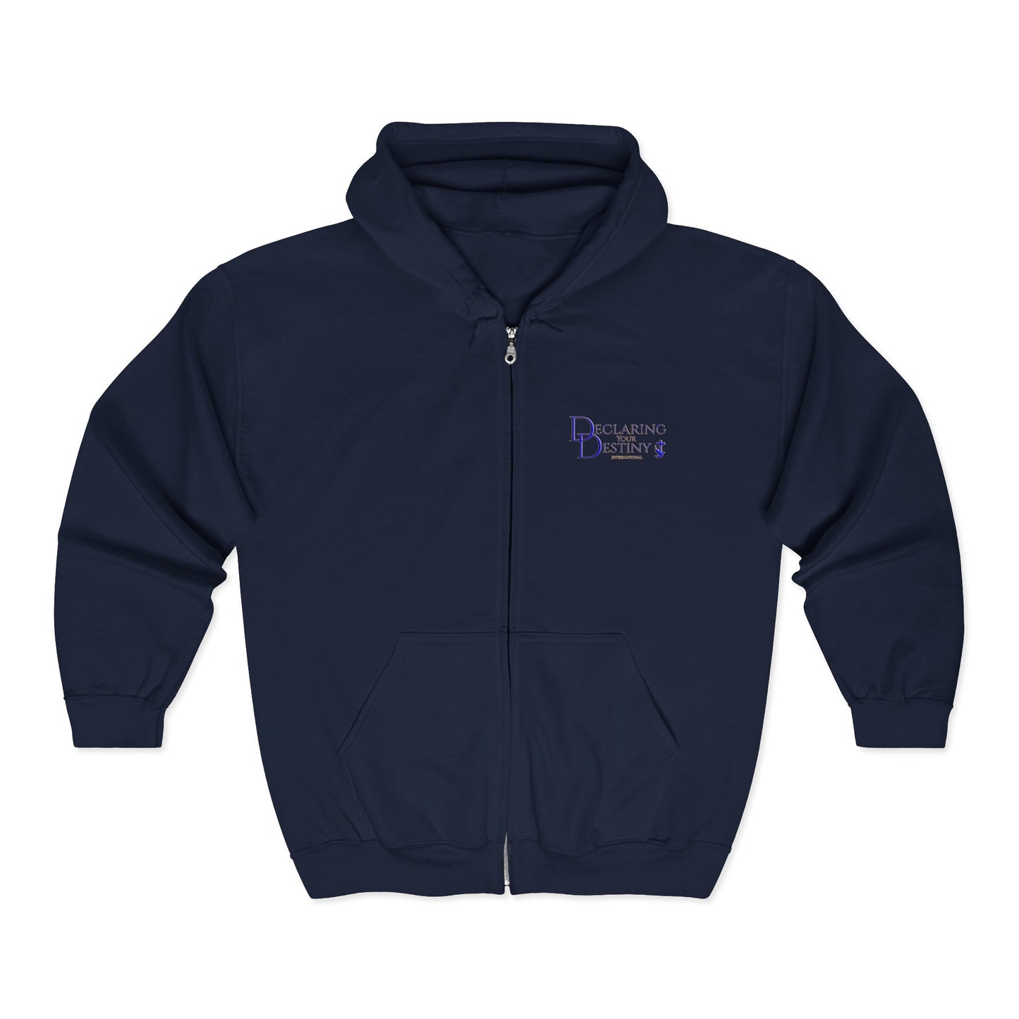DYD  Single Sided Full-Zip Sweatshirt featuring the Blue/Gold Declaring Your Destiny logo
