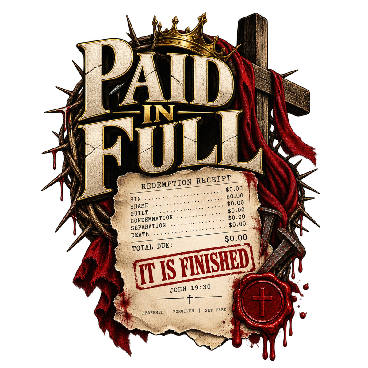 Paid in Full —The debt has been paid.  John 19:30 Christian  Sweatshirt