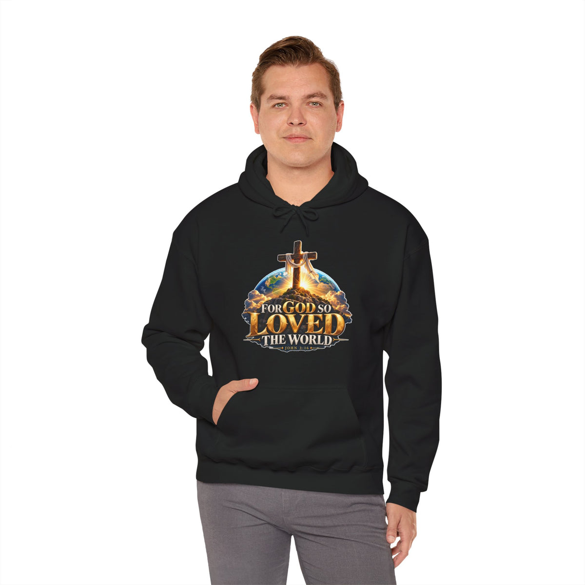 For God So Loved the World – John 3:16 Cross Design Christian Hoodie