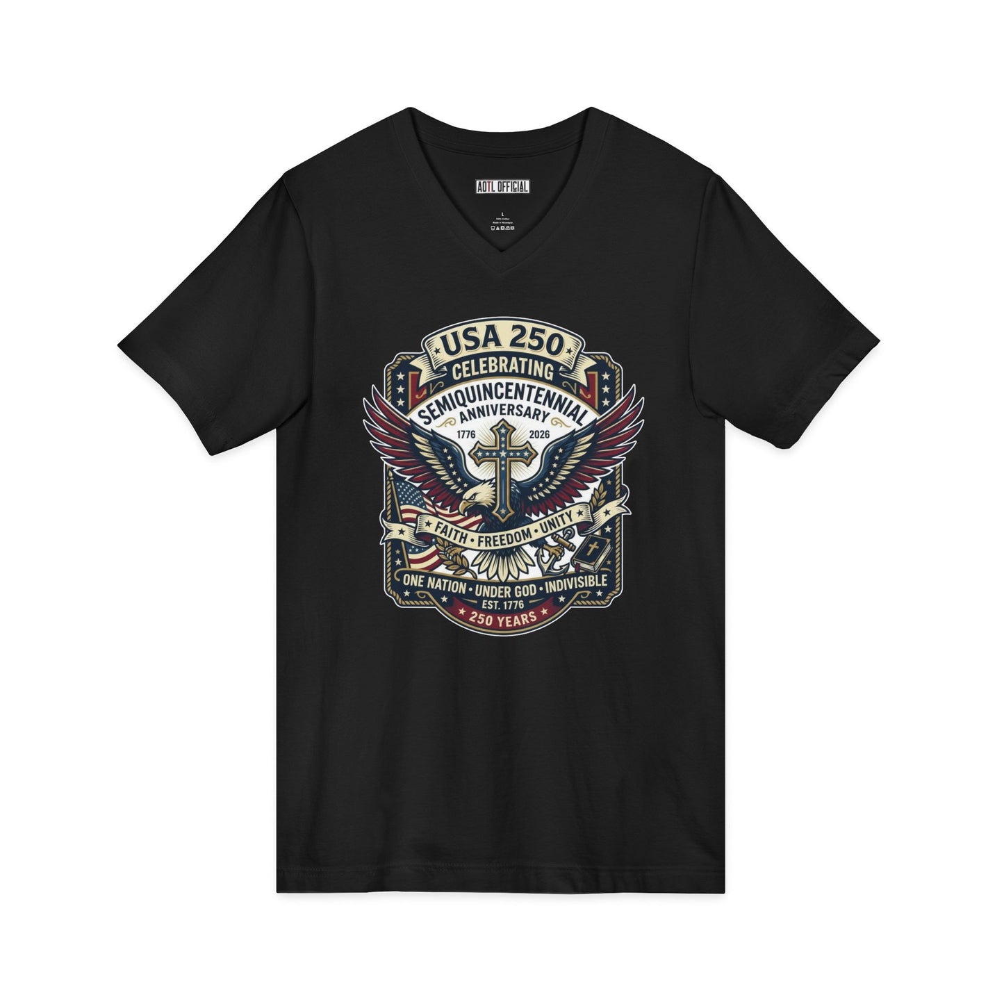 250 year Anniversary One Nation Under God Version 2  V-Neck Tee
