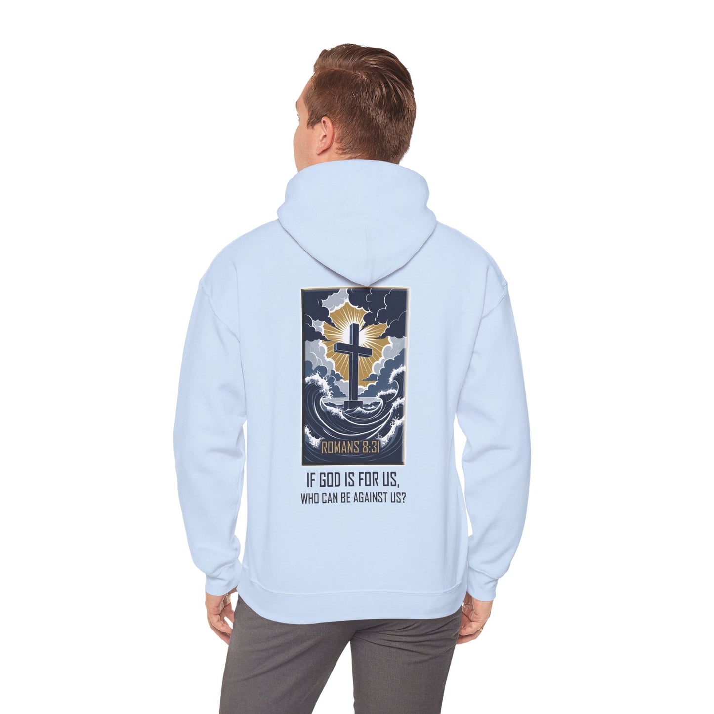 Declaring Your Destiny Blue & Gold logo/ Romans 8:31  Unisex Heavy Blend™ Hooded Sweatshirt
