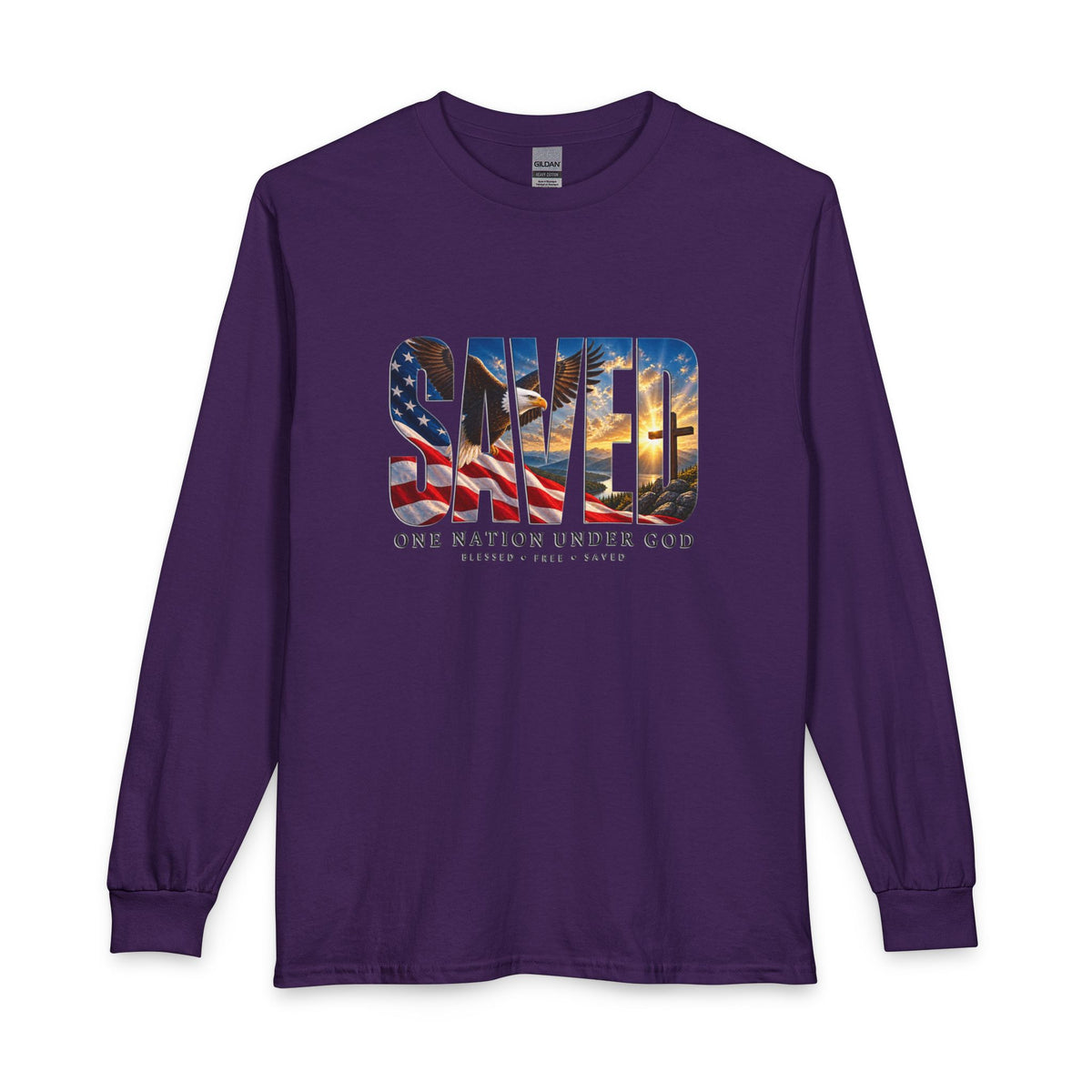 Saved-One Nation Under God Christian Long Sleeve Shirt