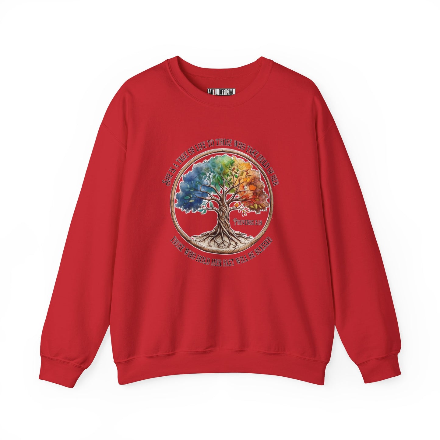 Colorful Tree of Life featuring Proverbs 3:18 Unisex Heavy Blend™ Crewneck Sweatshirt