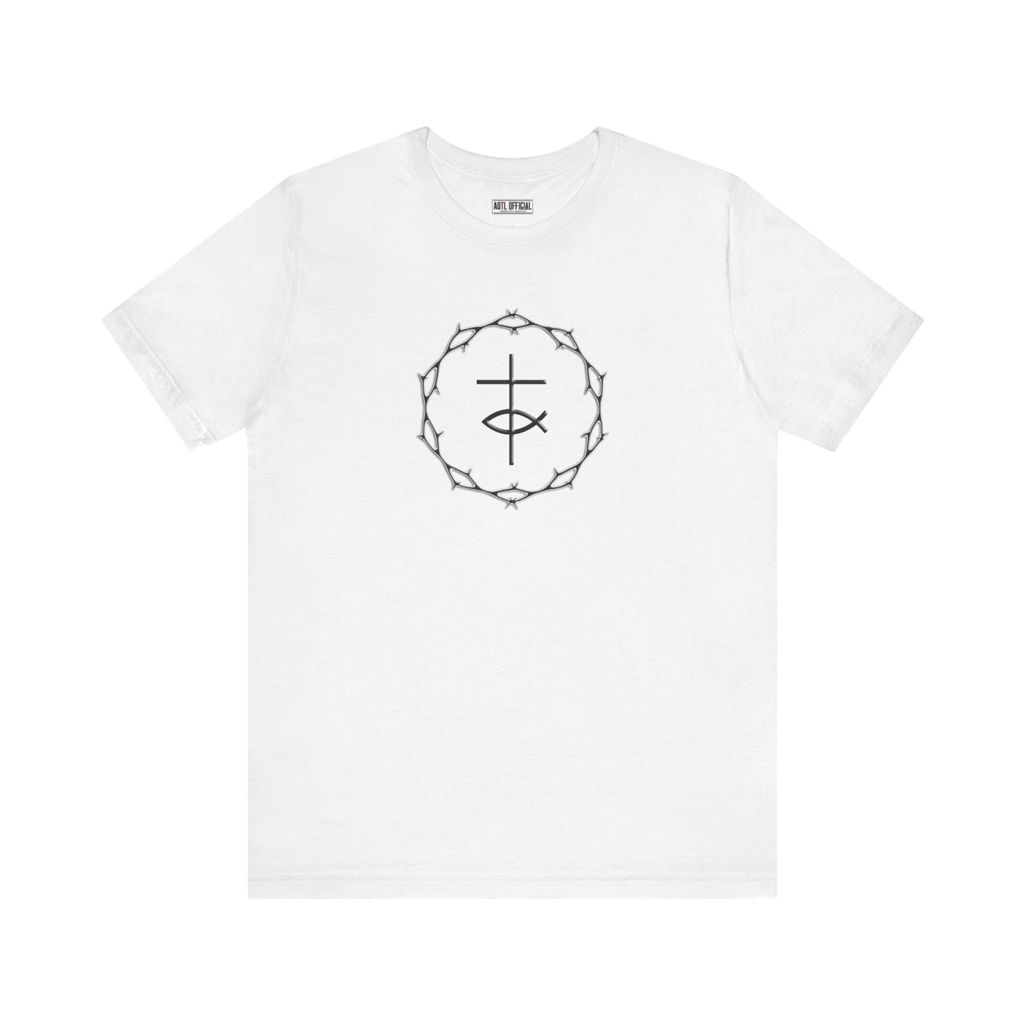 Circle of Thorns & Cross with Fish Unisex Jersey Short Sleeve Tee