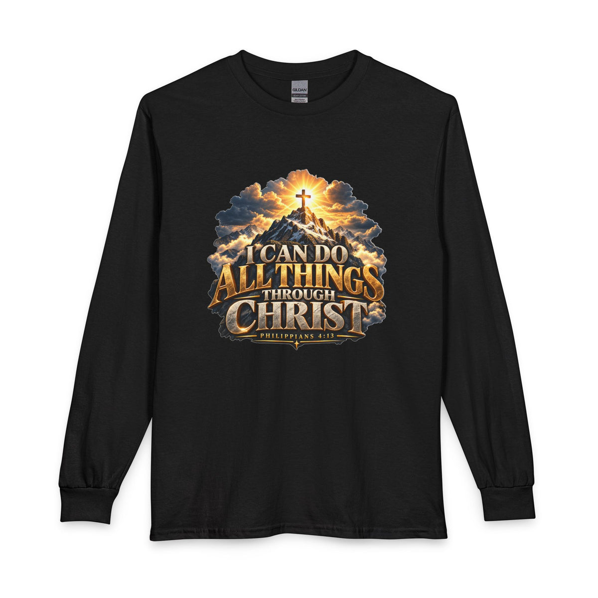 I Can Do All Things Through Christ – Philippians 4:13 Mountain Cross Design Christian Long Sleeve Shirt