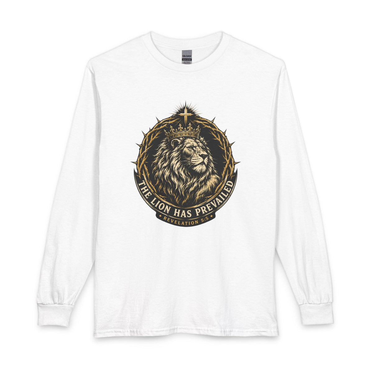 The Lion Has Prevailed Christian Shirt. Inspired by Revelation 5:5, this gold-and-cream design is a reminder that your hope rests in the One who has overcome. 