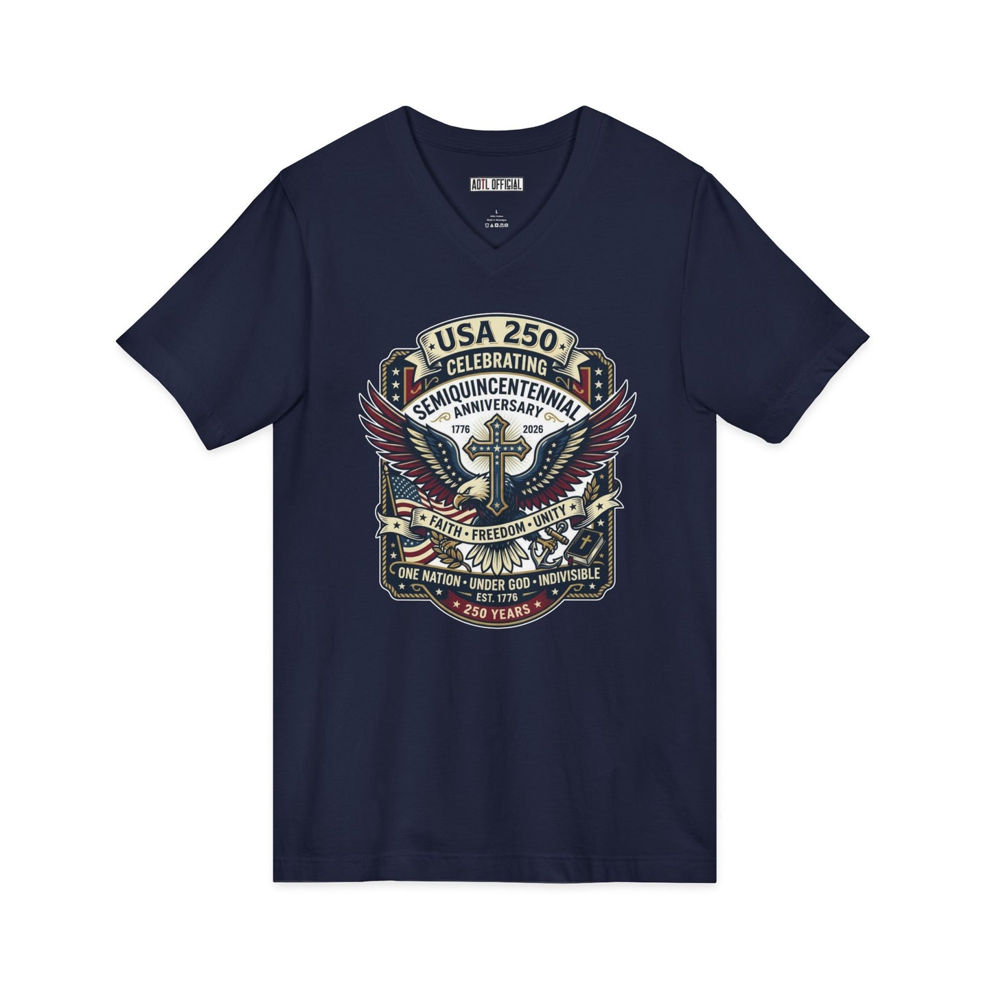 250 year Anniversary One Nation Under God Version 2  V-Neck Tee