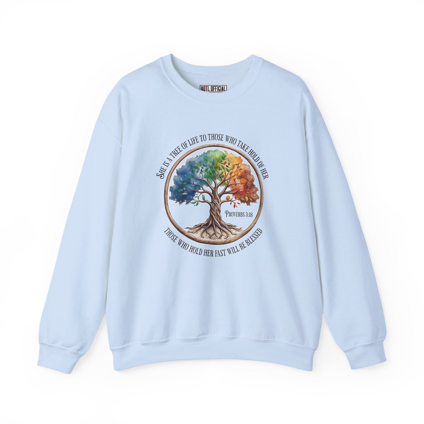 Colorful Tree of Life featuring Proverbs 3:18 Unisex Heavy Blend™ Crewneck Sweatshirt