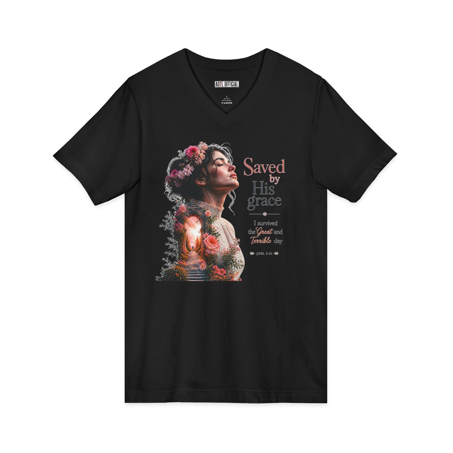 Pathway of Grace – I Survived the Great and Terrible Day (Joel 2:31) V-Neck Tee
