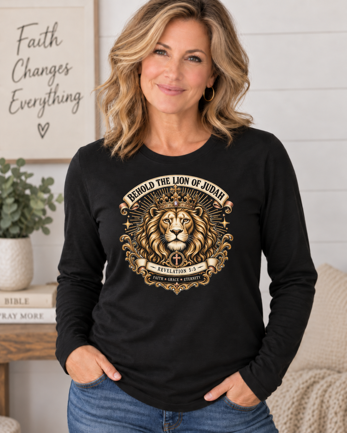 Behold the Lion of Judah — Revelation 5:5 Christian Long Sleeve Shirt