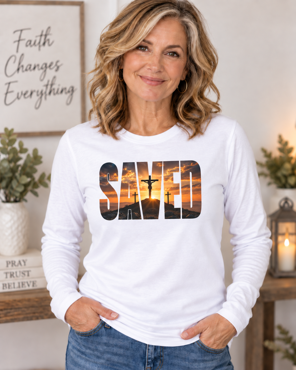 Saved — By the Cross Christian Long Sleeve Shirt