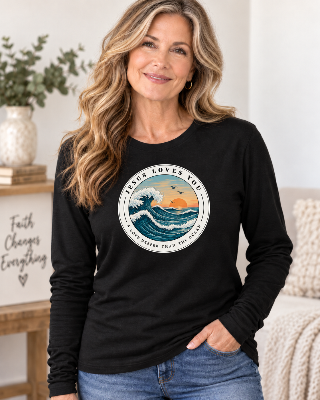 Jesus Loves You — A Love Deeper Than the Ocean Christian Long Sleeve Shirt