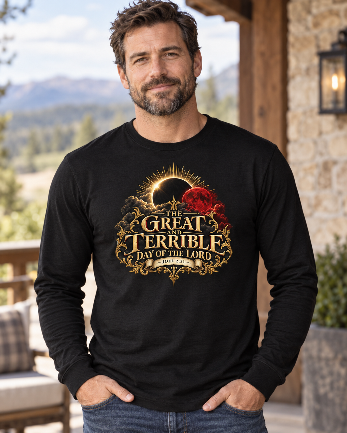 The Great and Terrible Day of the Lord — Joel 2:31 Christian Long Sleeve Shirt