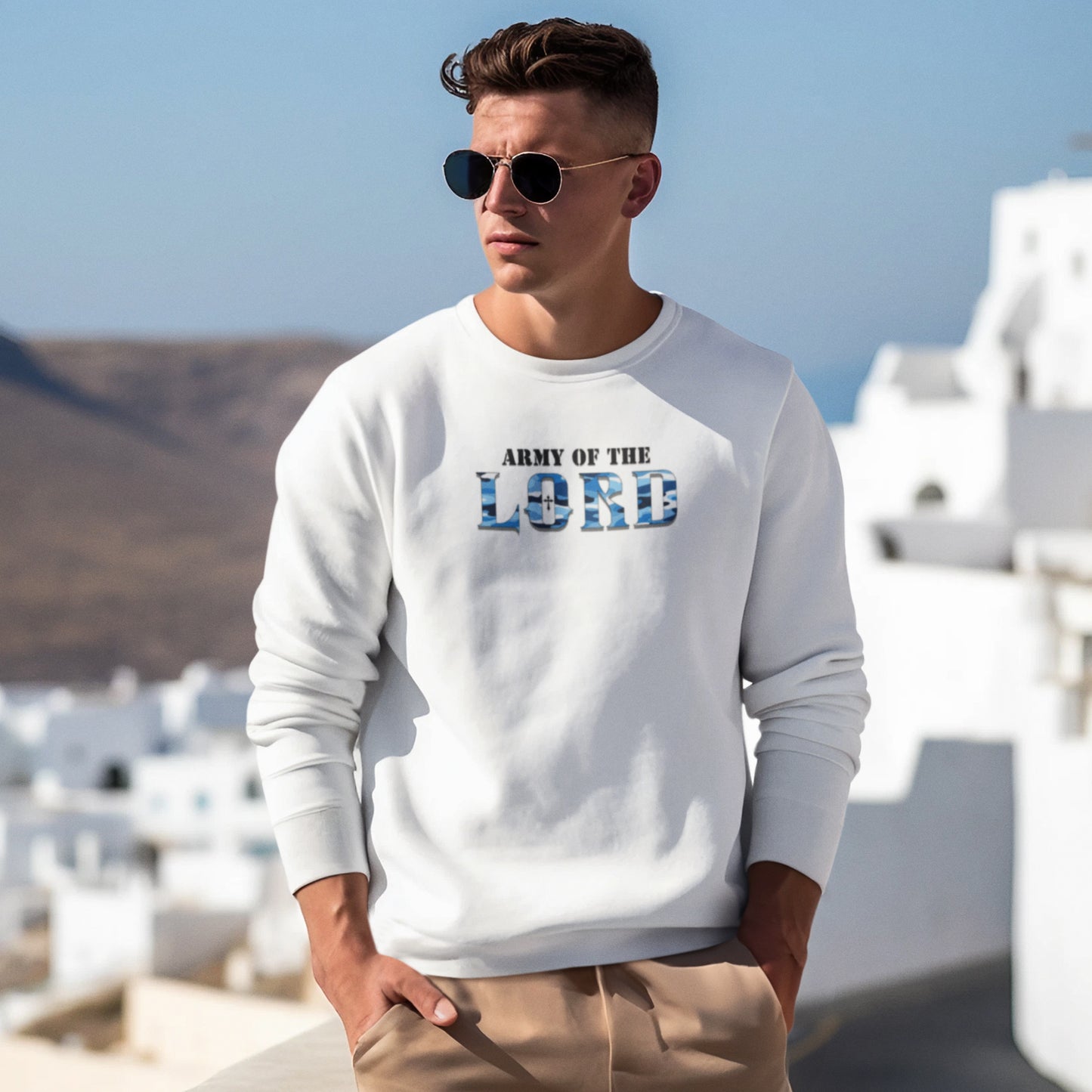 Blue Camo Army of the Lord Unisex Heavy Blend™ Crewneck Sweatshirt