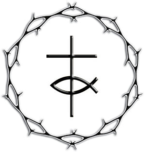 Circle of Thorn with Cross & Fish  V-Neck Tee