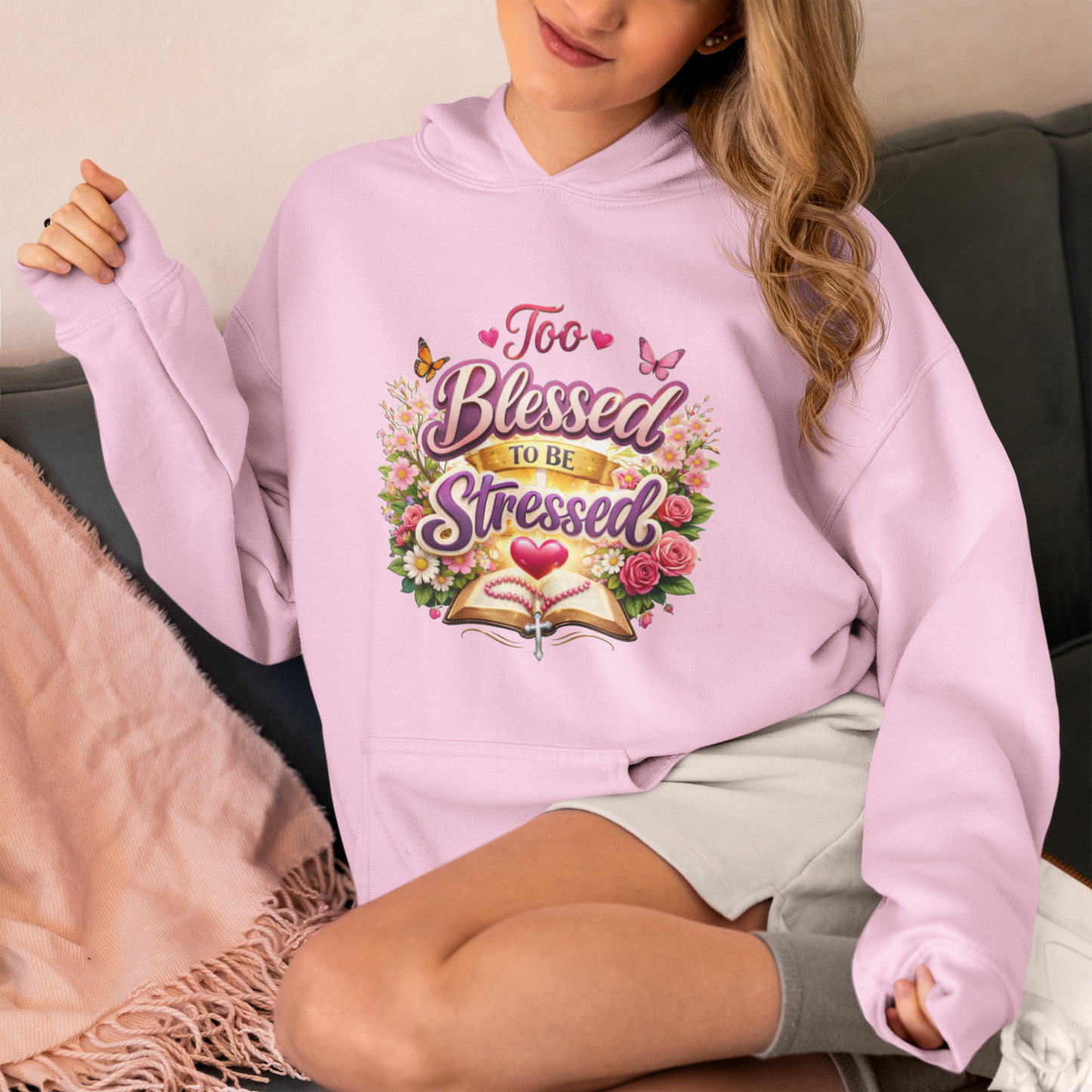 Too Blessed To Be Stressed Nature Edition Christian Unisex Heavy Blend™ Hooded Sweatshirt