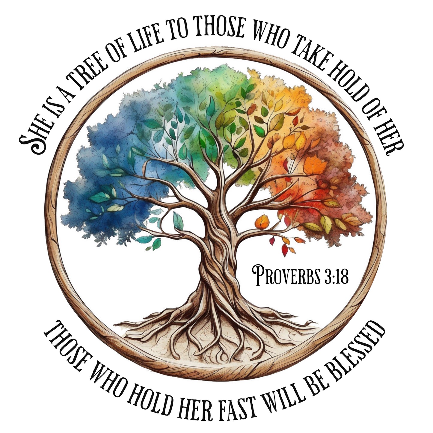 Colorful Tree Of Life featuring Proverbs 3:18  Unisex Short Sleeve Tee