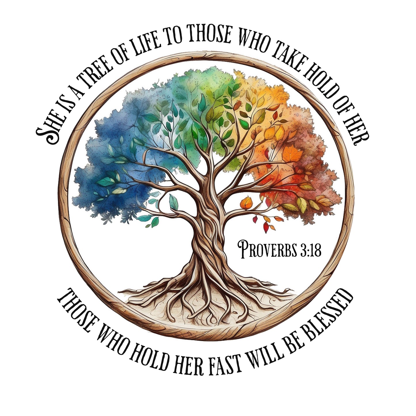 Colorful Tree of Life Proverbs 3:18  V-Neck Tee